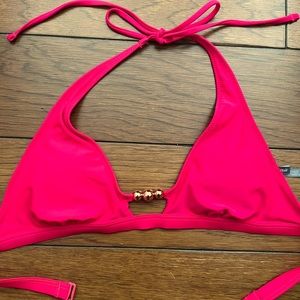 Aerie Hot pink swim bikini top with beads